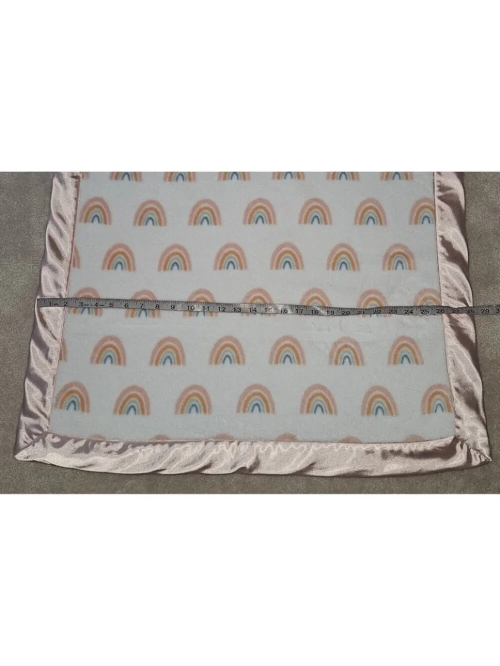 Nordstrom Rainbow Baby Blanket White Fleece Pink Satin Trim Peach Blue 28x39